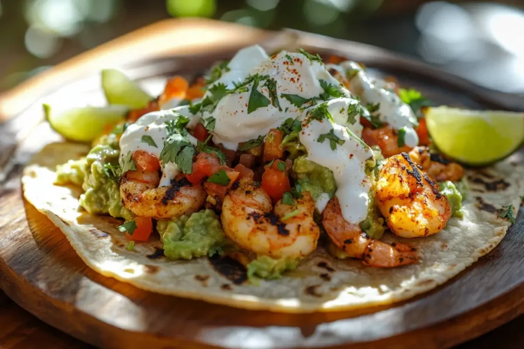 Super Tacos with Grilled Shrimp and Fresh Toppings